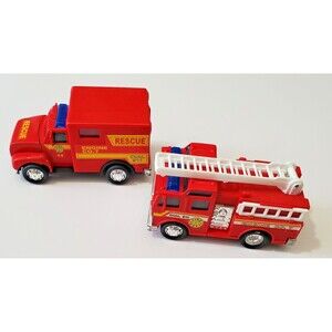 Vintage Soma Toys Emergency Vehicle Lot 2 Firetruck Ambulence Plastic Metal 1998